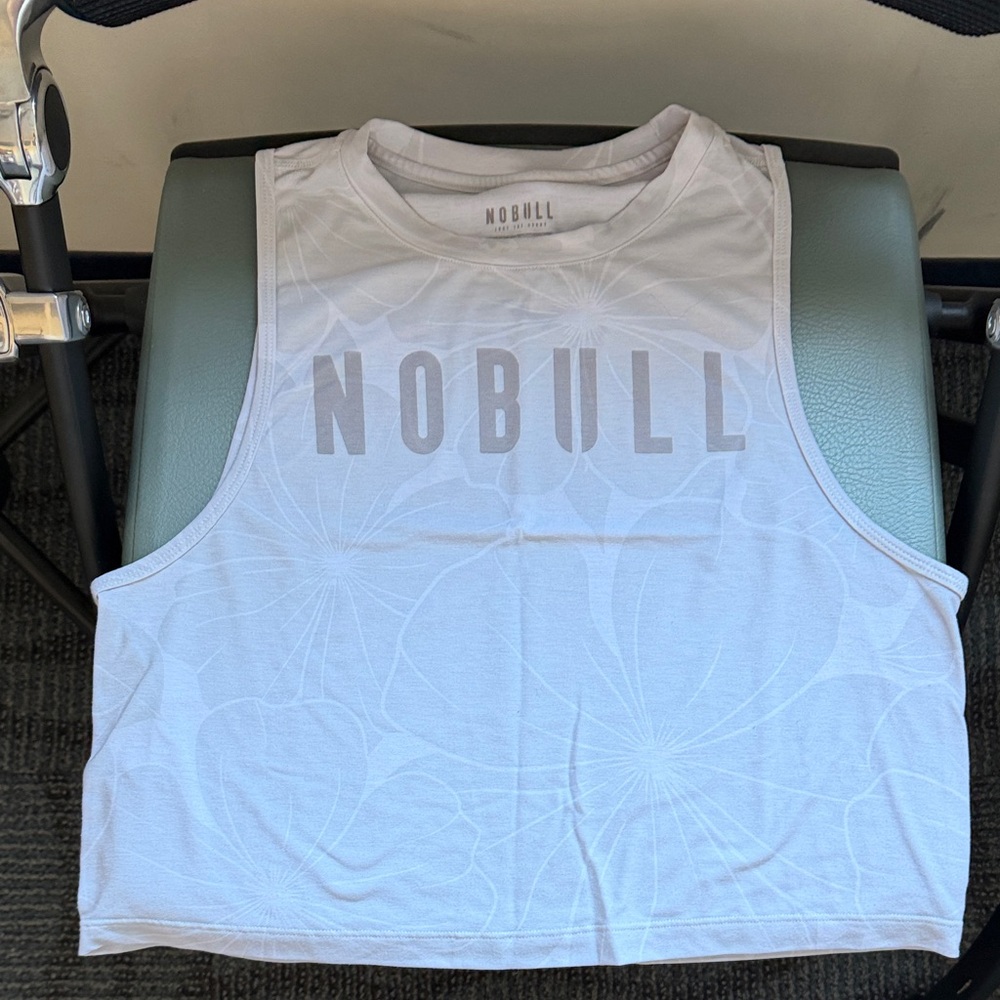 NOBULL White Women's Cropped Muscle Tee with Subtle Pattern